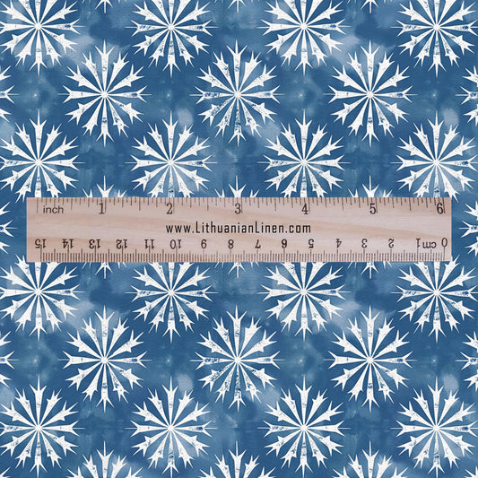 100% LINEN Fabric oriental print - blue star floral block print - 2389 - upholstery home decor clothing  sewing 2389