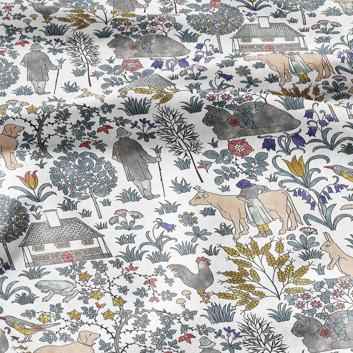 100% linen fabric - House that Jack built by Voysey - - Victorian Art crafts - Historical pattern home decor dress making 29891