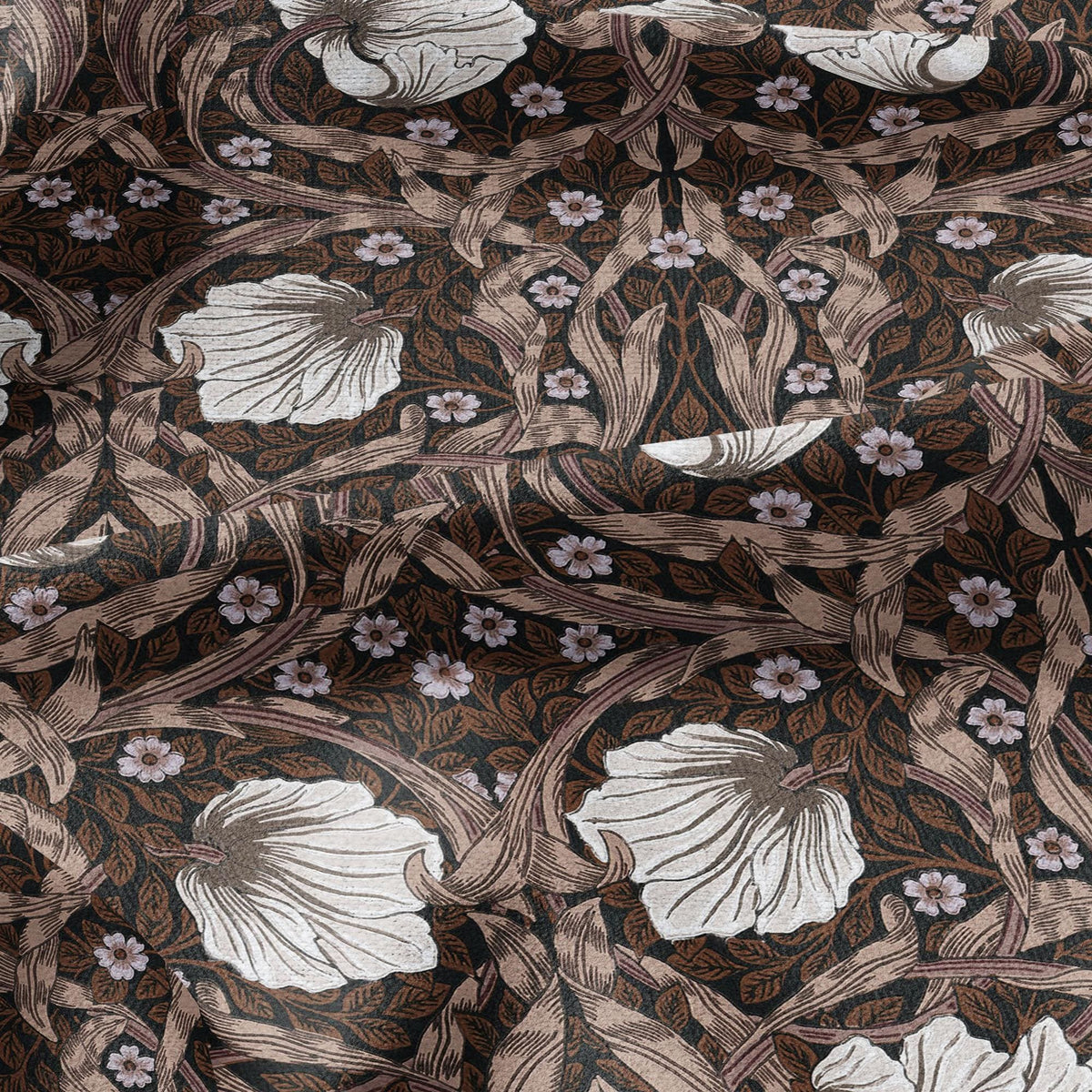 100% LINEN fabric - William Morris Pimpernel chocolate - British Victorian Art Craft flax - sewing upholstery home decor or clothing 3835
