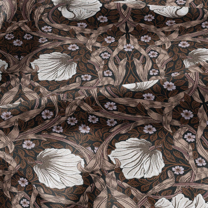 100% LINEN fabric - William Morris Pimpernel chocolate - British Victorian Art Craft flax - sewing upholstery home decor or clothing 3835