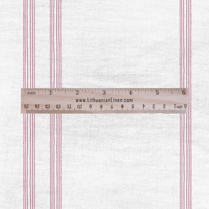 100% LINEN Fabric Herritage red Striped print -  on oatmeal or white linen for upholstery curtains dress making 2844