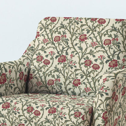 100% LINEN Fabric UPHOLSTERY 12oz - Benmore flower print on linen - Modern vintage pattern Beige red floral field 2062