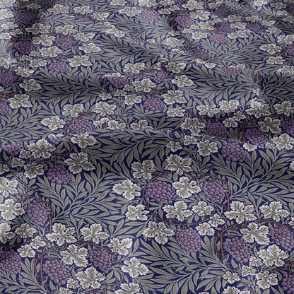 100% LINEN Fabric wine grapes purple from William Morris, Victorian fabric with blue floral print for upholstery home decor in Linen