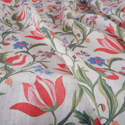 Tulips fabric 100% LINEN , flax linen fabric botanical floral for upholstery home decor clothing LithuanianLinen