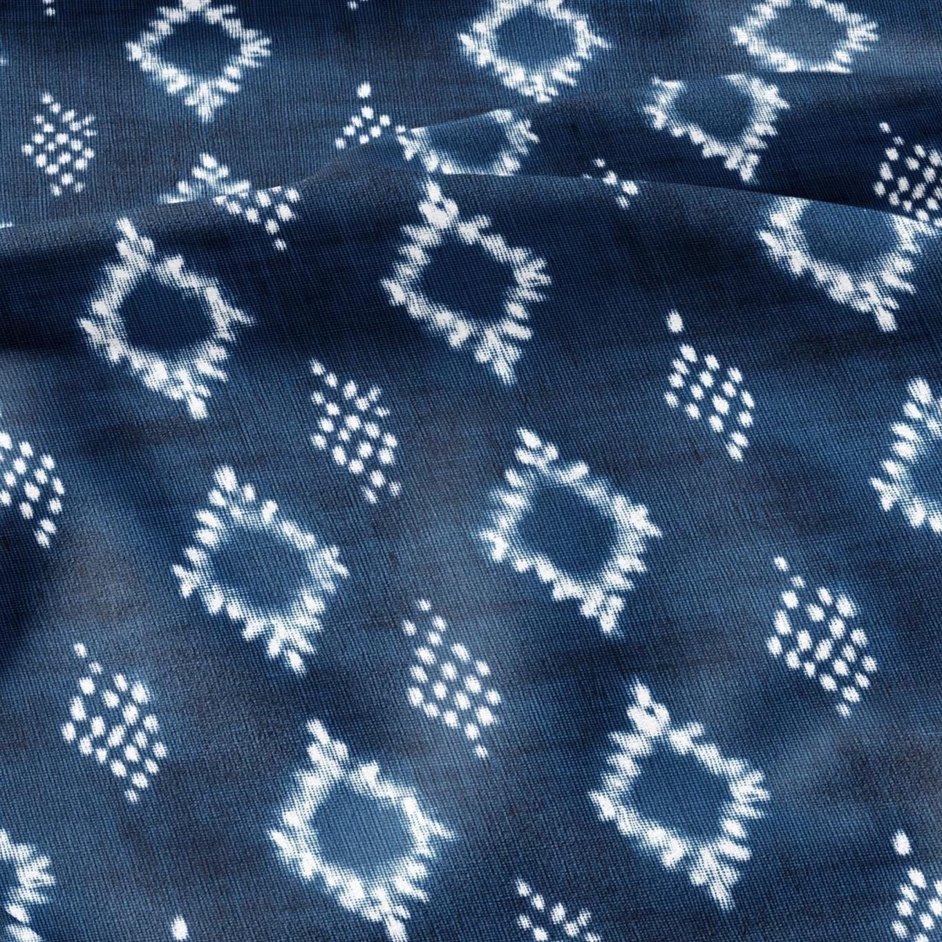 100% LINEN Fabric indigo blue print - Shibori abstract squares - upholstery curtains dress making 2975