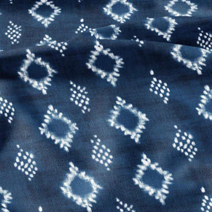 100% LINEN Fabric indigo blue print - Shibori abstract squares - upholstery curtains dress making 2975