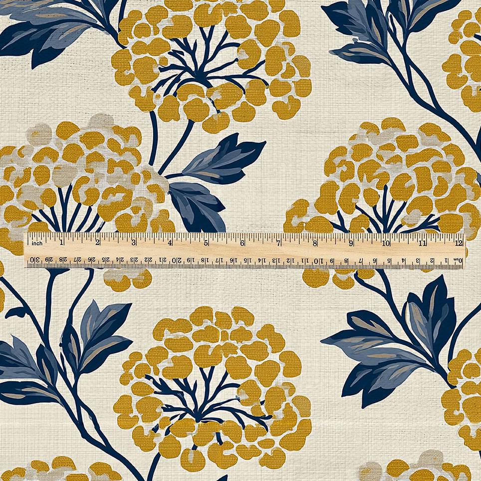 100% linen fabric Yellow floral print - Vintage tansy flower blossom botanical  - modern vintage 3408