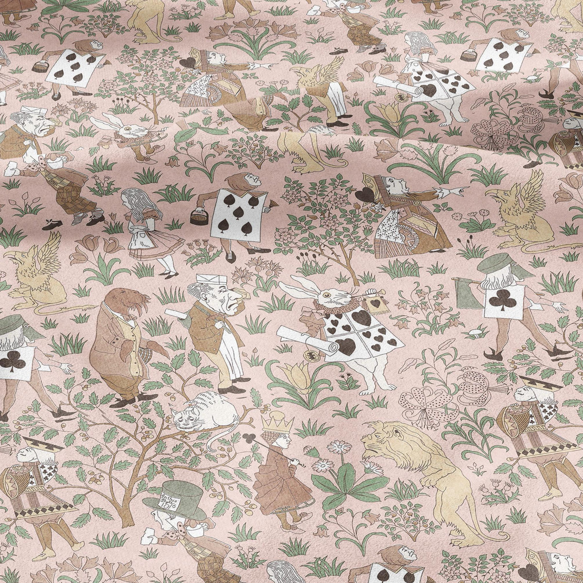 100% linen fabric - Alice in Wonderland pink by Voysey - Victorian Art crafts - Historical pattern for upholstery dress making 3620