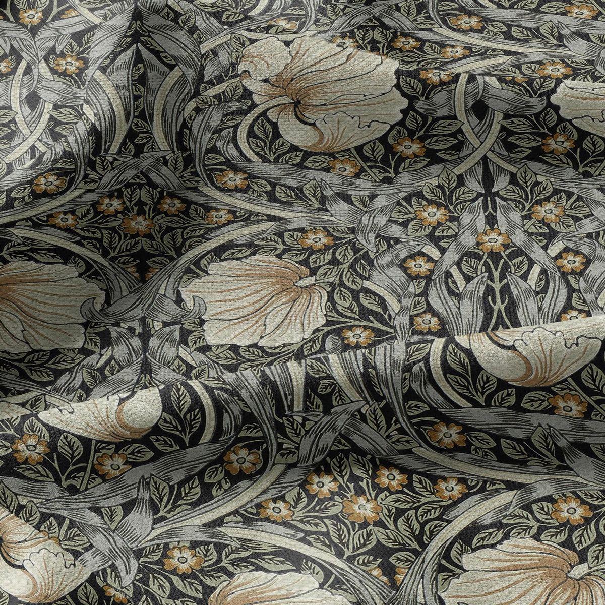 100% LINEN fabric - William Morris Pimpernel sage ink - British Victorian Art Craft flax - sewing upholstery home decor or clothing 3832