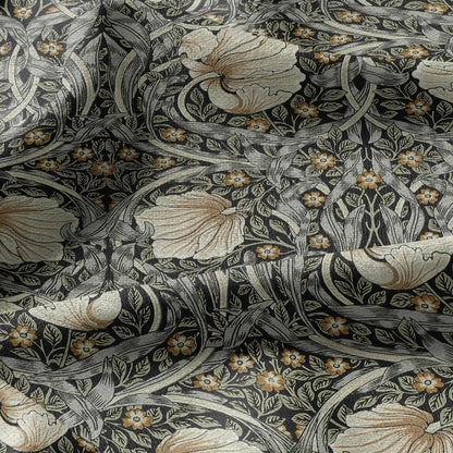 100% LINEN fabric - William Morris Pimpernel sage ink - British Victorian Art Craft flax - sewing upholstery home decor or clothing 3832