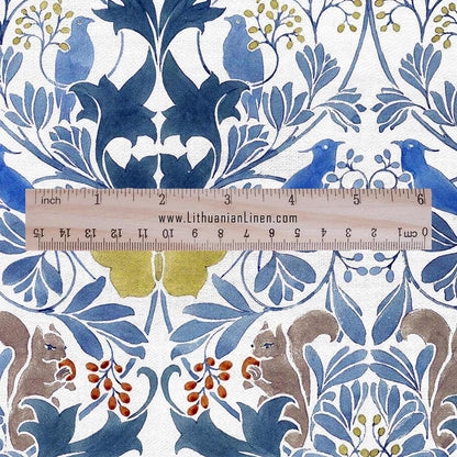 100% linen fabric - Squrirrel Butterfly in floral field by Voysey - Victorian Art crafts - Historical pattern home decor dress making 3004