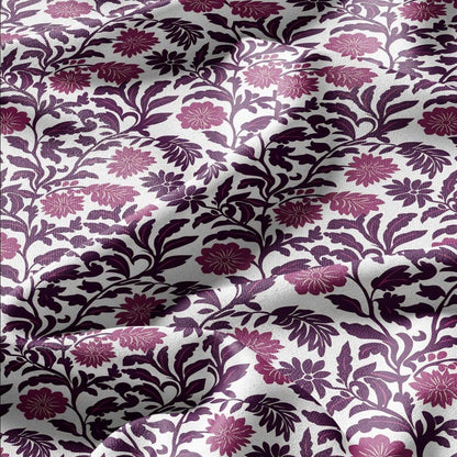 100% LINEN Fabric Purple floral block print on white - heavy linen fabric for upholstery home decor or medium for dress making 2372