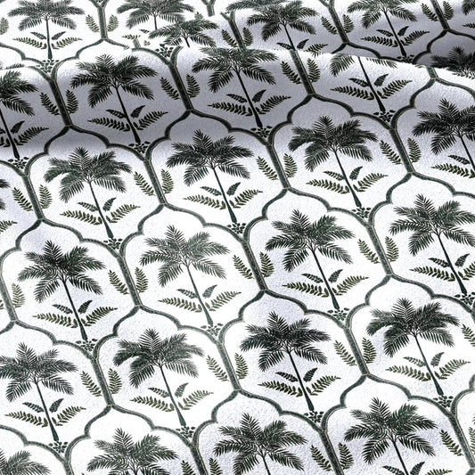 100% linen fabric Palm decorative tree green print - Vintage floral botanical - Historical pattern fabric upholstery dress making 3347