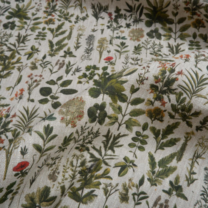100% LINEN Fabric French Herbs pattern on oatmeal linen fabric, Provence French country floral heavy linen fabric for upholstery home decor