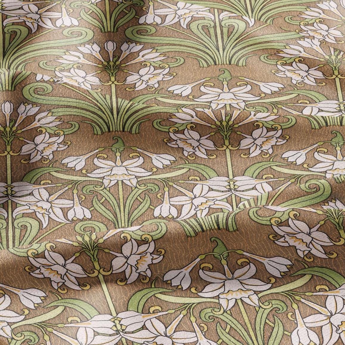 100% linen Art Nouveau Print fabric for Curtain Upholstery Cushion - Floral fabric Jonquil - fabric material for dress making sewing