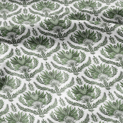 100% LINEN Fabric green French floral print - flowers block print - for upholstery home decor - medium for dress making 305G