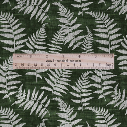 100% LINEN fabric fern leaves print - Greenery print linen Fabric - green gray Linen fabric for dressmaking home textile sewing hobby 2692
