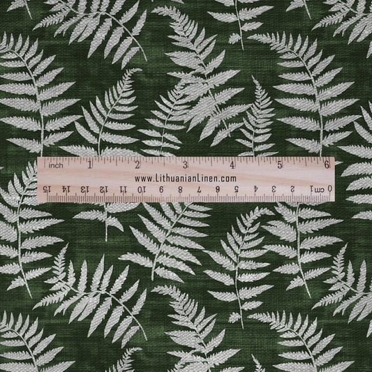 100% LINEN fabric fern leaves print - Greenery print linen Fabric - green gray Linen fabric for dressmaking home textile sewing hobby 2692