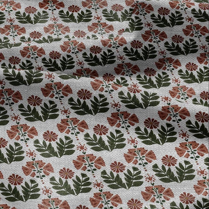 100% LINEN Fabric block print Naive flower - oatmeal natur linen fabric with floral print - heavy for upholstery home decor clothing 3101