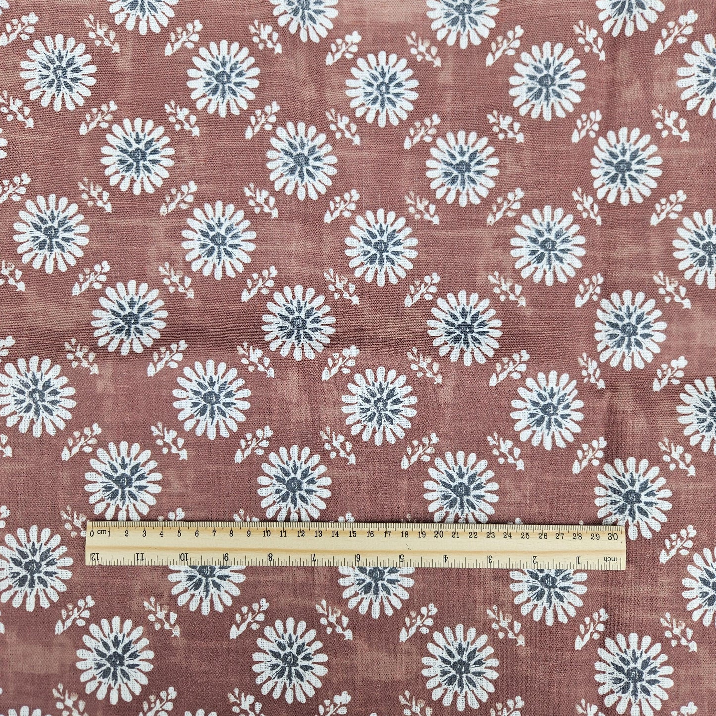 100% LINEN Fabric floral print - muddy brown white stripe block print linen heavy for upholstery home decor - medium for dress making 2808