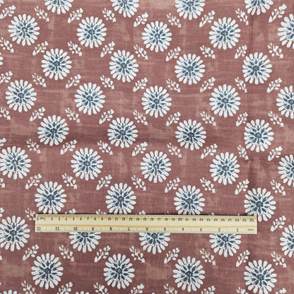 100% LINEN Fabric floral print - muddy brown white stripe block print linen heavy for upholstery home decor - medium for dress making 2808