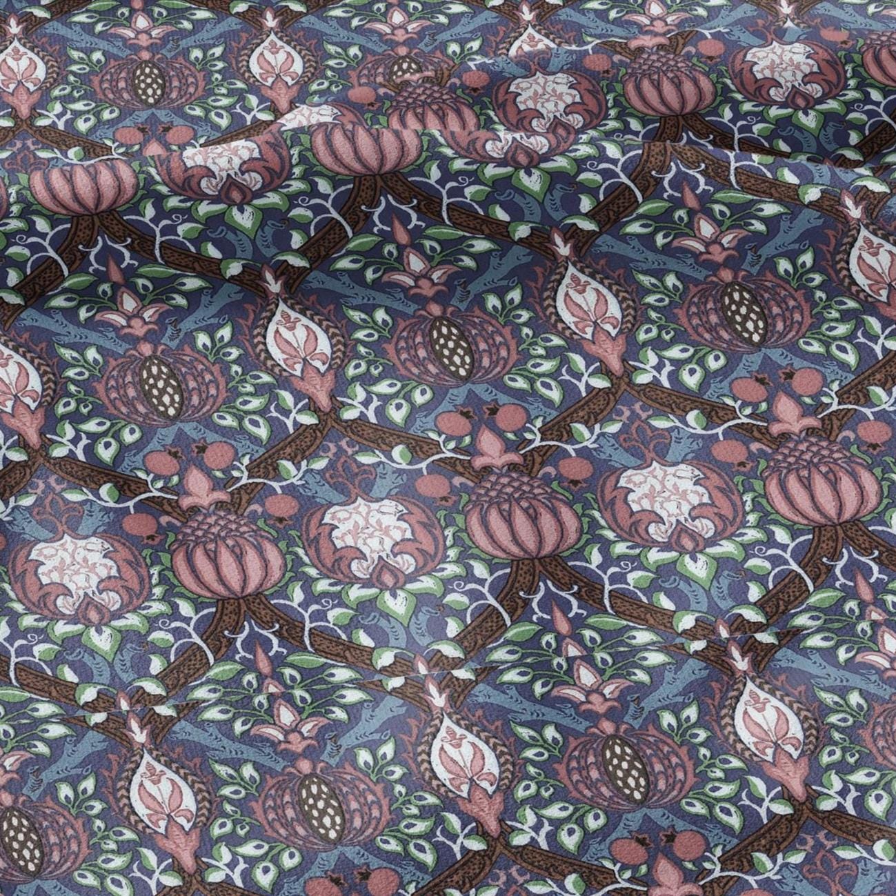 100% LINEN Fabric William Morris Granada - British linen floral upholstery home textile Victorian fabrics dark blue 3194