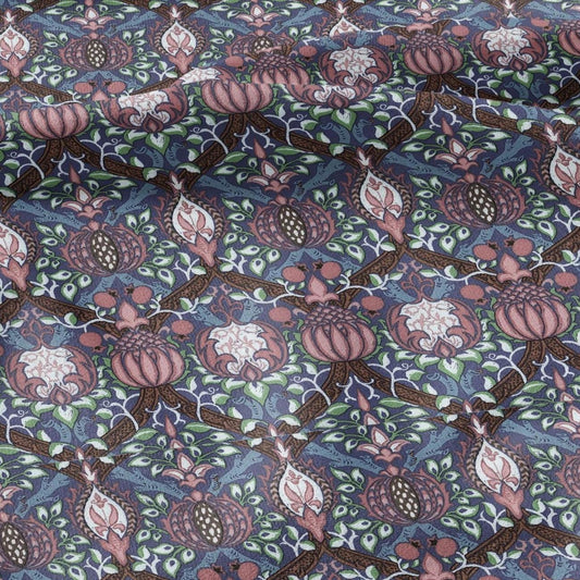 100% LINEN Fabric William Morris Granada - British linen floral upholstery home textile Victorian fabrics dark blue 3194