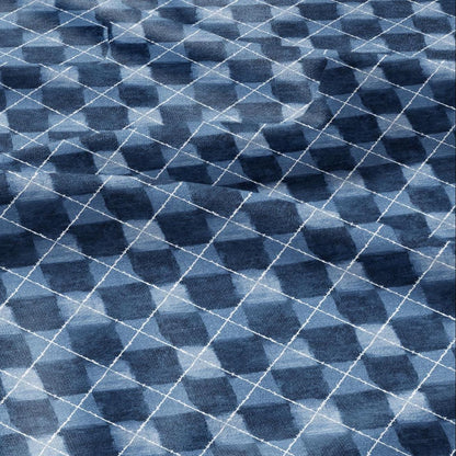 100% LINEN Fabric indigo blue print - Shibori abstract squares - upholstery curtains dress making 2978