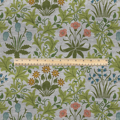 100% LINEN Fabric William Morris print Celandine - botanical green gray floral on oatmeal linen - modern vintage 3161