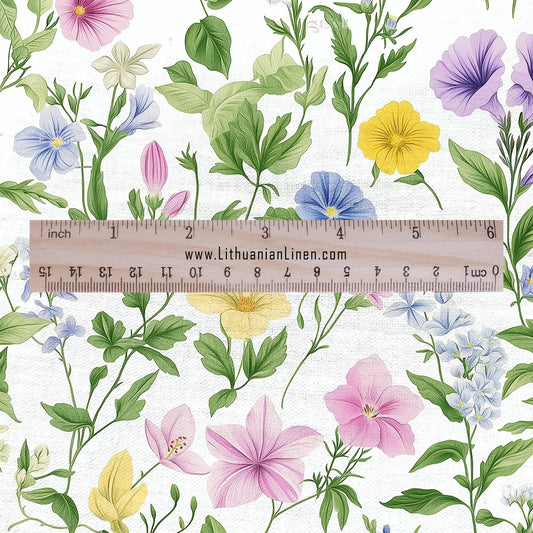 100% LINEN Fabric with colorful flower pattern - linen fabric for upholstery home decor dressmaking clothing sewing LithuanianLinen 2209