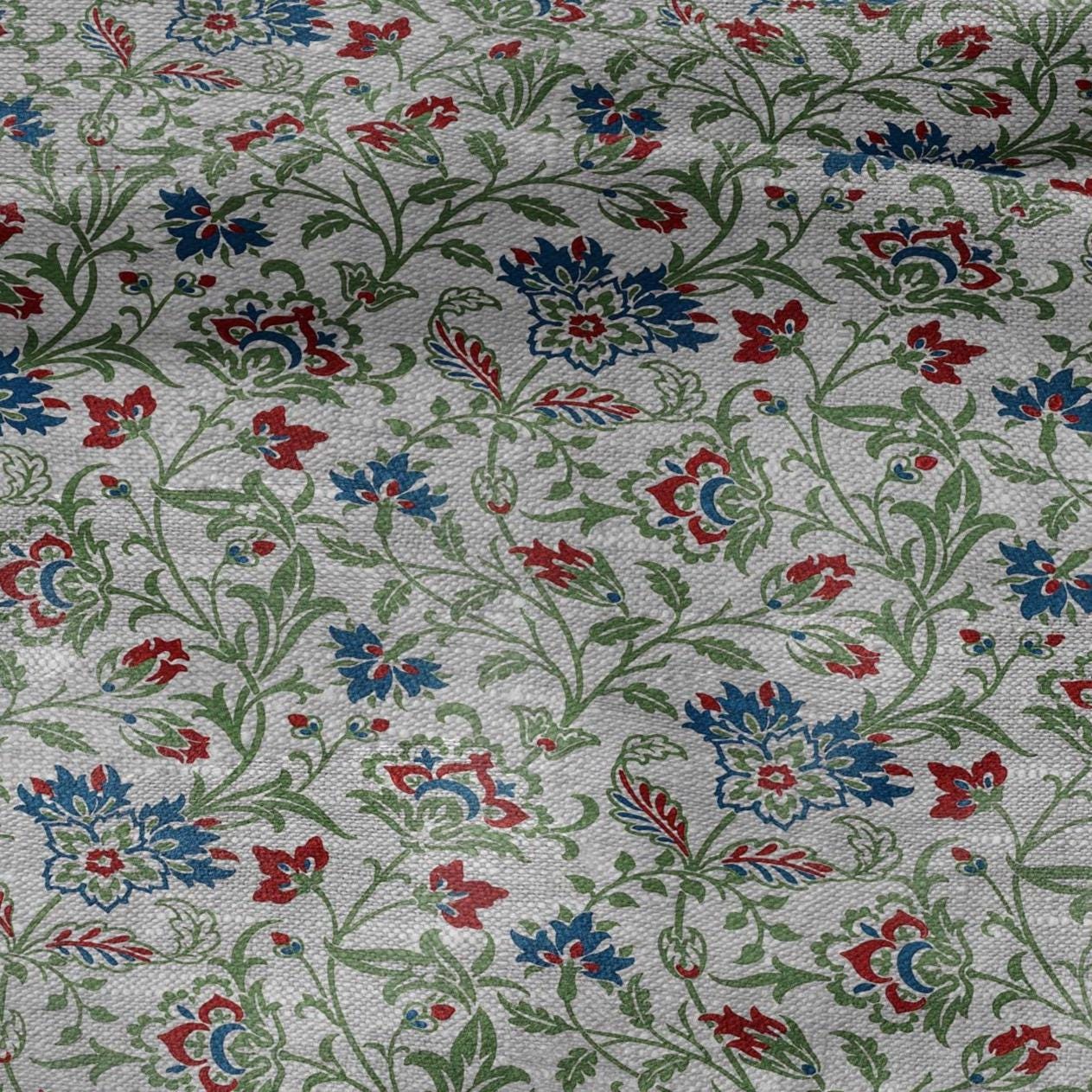 100% LINEN Fabric William Morris print  Breantwood - botanical green gray floral on oatmeal linen - modern vintage 3150