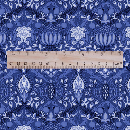 100% LINEN Fabric William Morris Granada blue print - British linen floral upholstery home textile Victorian fabrics 3334