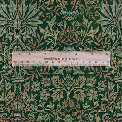 William Morris Green tapestry print on 100% LINEN fabric - Victorian Art and crafts Linen fabric botanical Historical pattern 2110