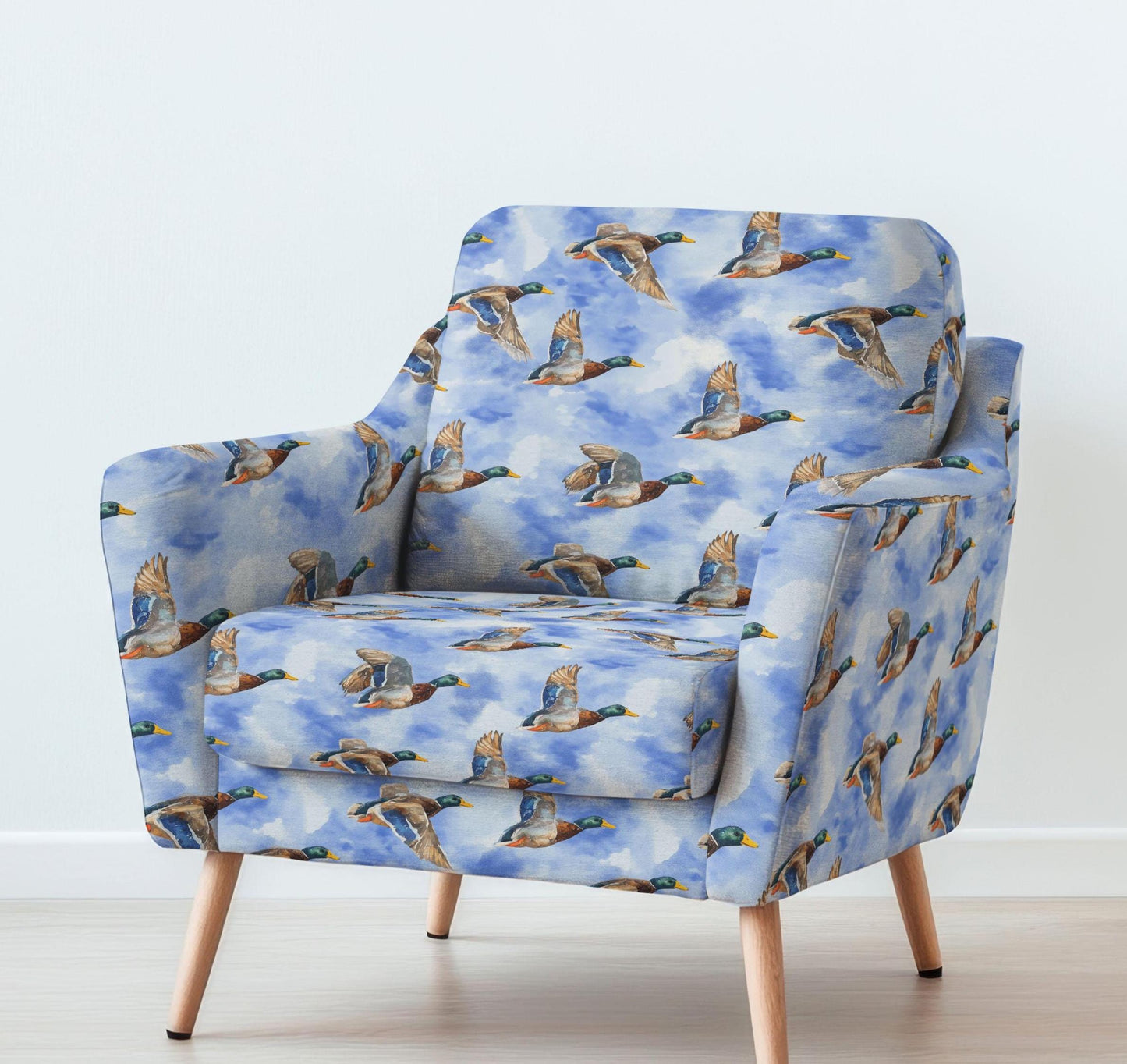 100% LINEN Fabric UPHOLSTERY 12oz - Flying goose on linen - Modern vintage Victorian birds upholstery 2796