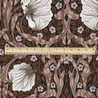 100% LINEN fabric - William Morris Pimpernel chocolate - British Victorian Art Craft flax - sewing upholstery home decor or clothing 3835