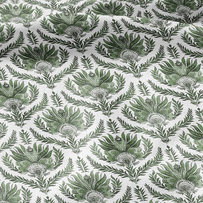 100% LINEN Fabric green French floral print - flowers block print - for upholstery home decor - medium for dress making 305G