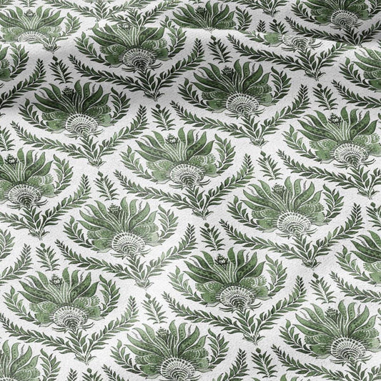 100% LINEN Fabric green French floral print - flowers block print - for upholstery home decor - medium for dress making 305G