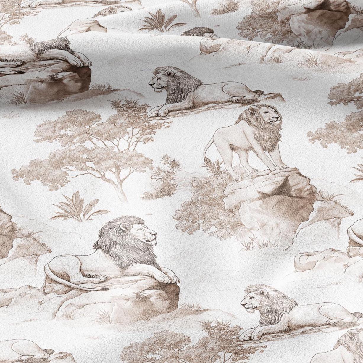 100% LINEN Fabric Lion print - animal block print  - for upholstery home decor - medium for dress making 2906