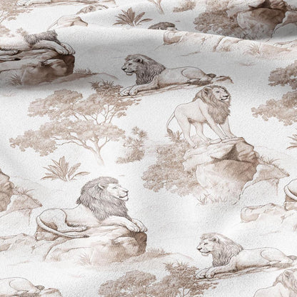 100% LINEN Fabric Lion print - animal block print  - for upholstery home decor - medium for dress making 2906