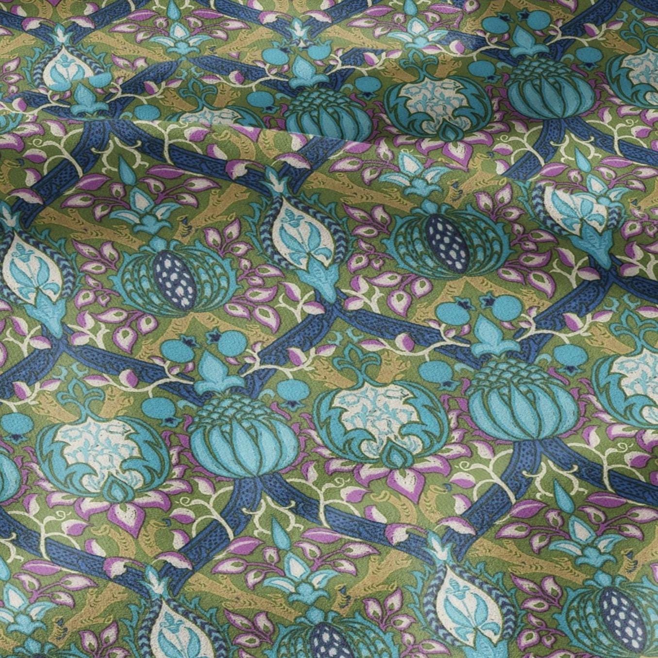 100% LINEN Fabric William Morris Granada print - British linen floral upholstery home textile Victorian fabrics green blue 3223