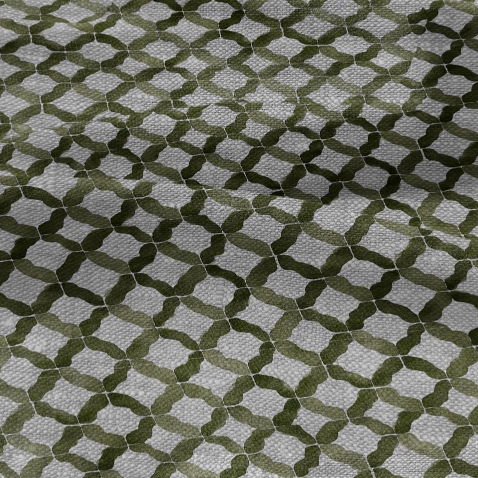 100% LINEN Fabric Green geometric print - oatmeal linen fabric floral botanical - heavy for home decor clothing 3063
