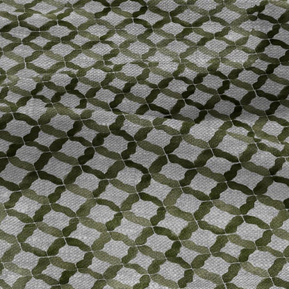 100% LINEN Fabric Green geometric print - oatmeal linen fabric floral botanical - heavy for home decor clothing 3063