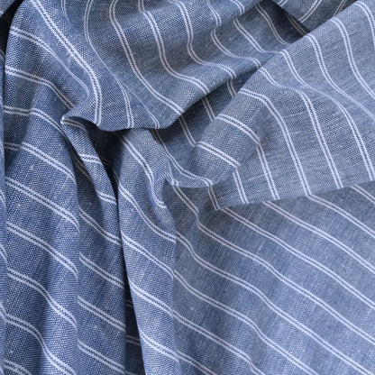 100% linen fabric 200gsm Striped white - blue. Medium weight, dense. For dresses, blouses, trousers, skirts