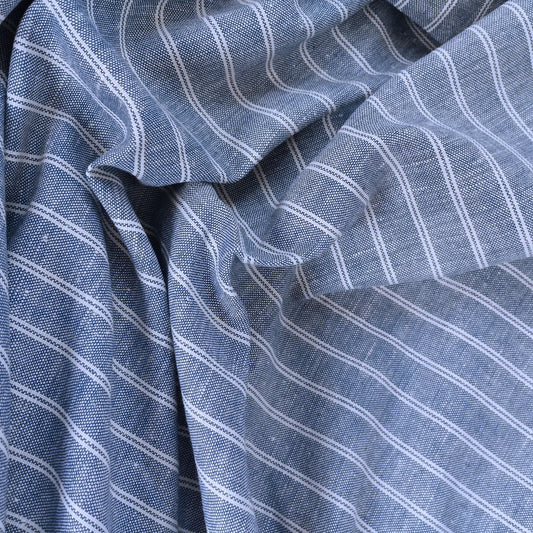 100% linen fabric 200gsm Striped white - blue. Medium weight, dense. For dresses, blouses, trousers, skirts