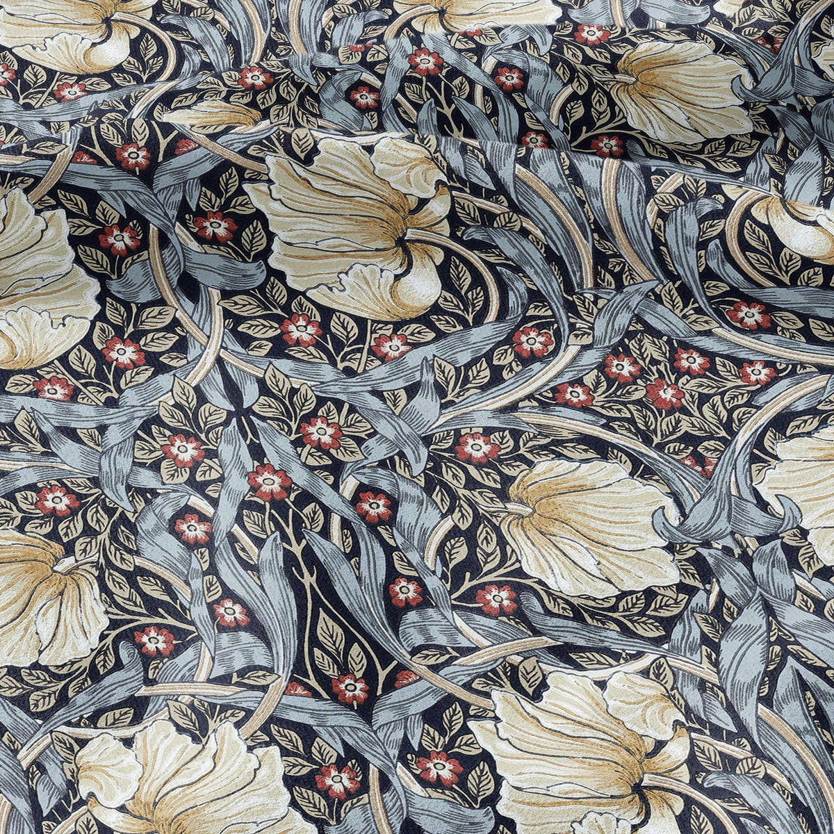 100% LINEN fabric - William Morris Pimpernel navy -  British Victorian Art Craft flax - sewing upholstery home decor or clothing 3813