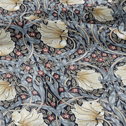 100% LINEN fabric - William Morris Pimpernel navy -  British Victorian Art Craft flax - sewing upholstery home decor or clothing 3813