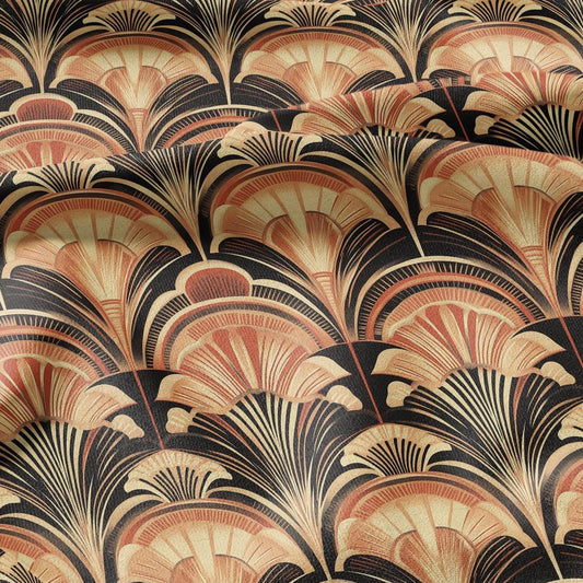 100% LINEN Fabric Art deco floral - orange brown botanical  for upholstery dressmaking curtains home textile Art Nouveau 2141