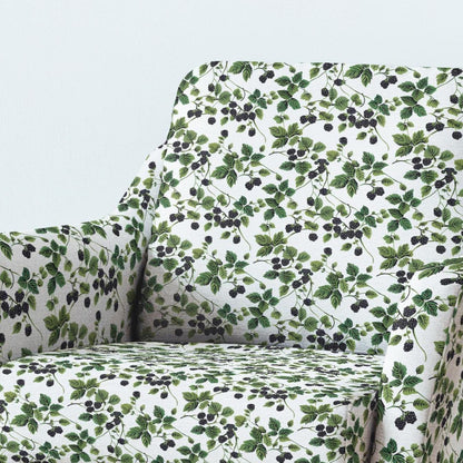 100% LINEN Fabric UPHOLSTERY 12oz - Blackgerry greenery berry print on linen 2600