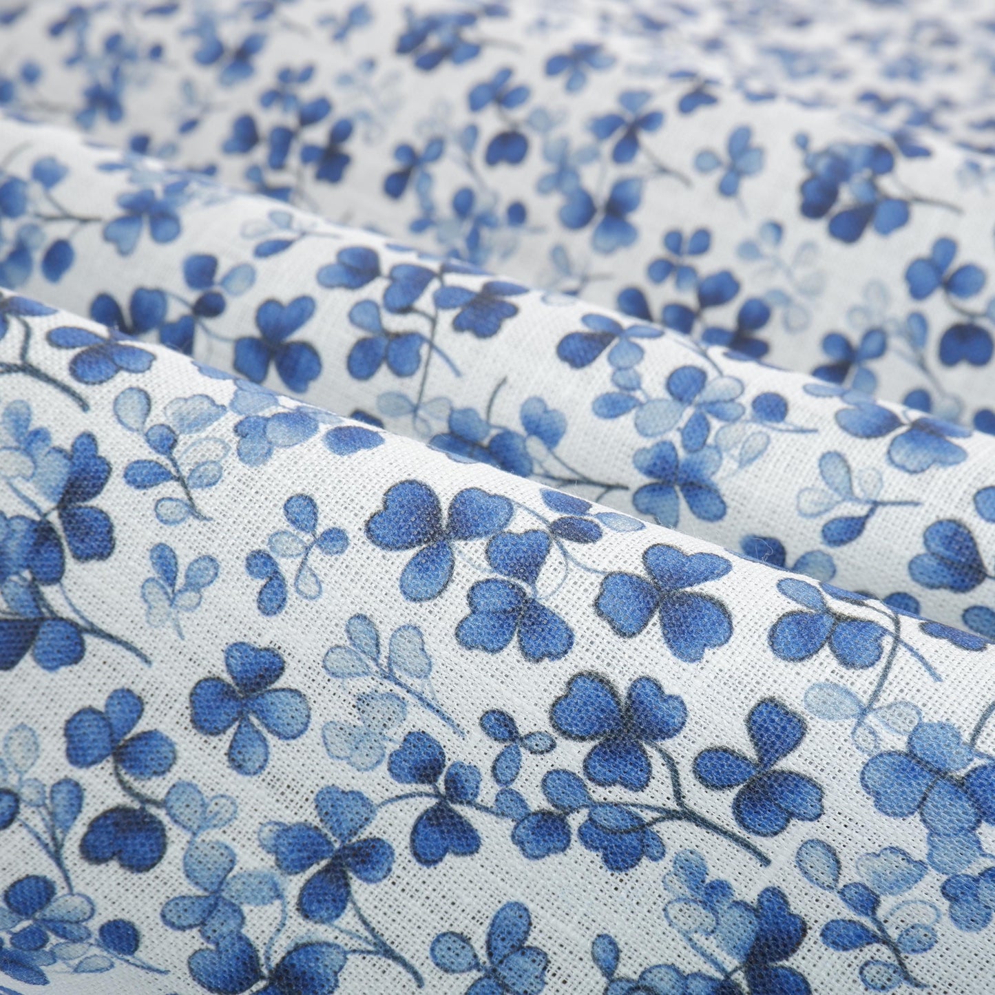100% LINEN Fabric Blue Clover print - modern floral contemporary print on linen fabric upholstery dress making curtains