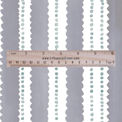 100% LINEN Fabric Scalloped stripe print - retro gray dot stripe - for upholstery home decor - medium for dress making 2884GR